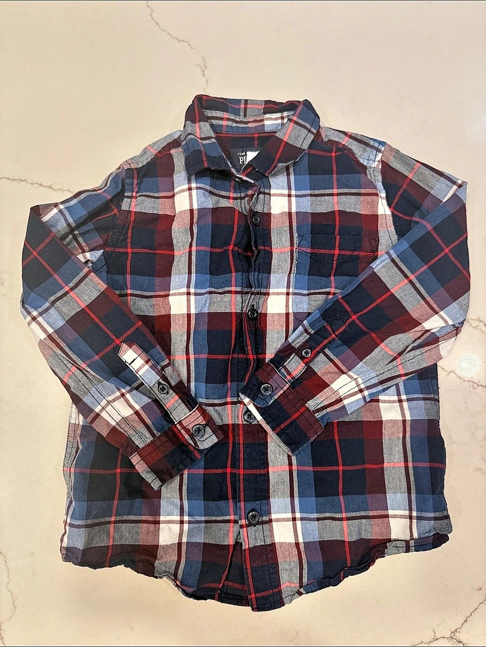 The Children's Place Plaid Button Down in Blue & Red Boys 5T